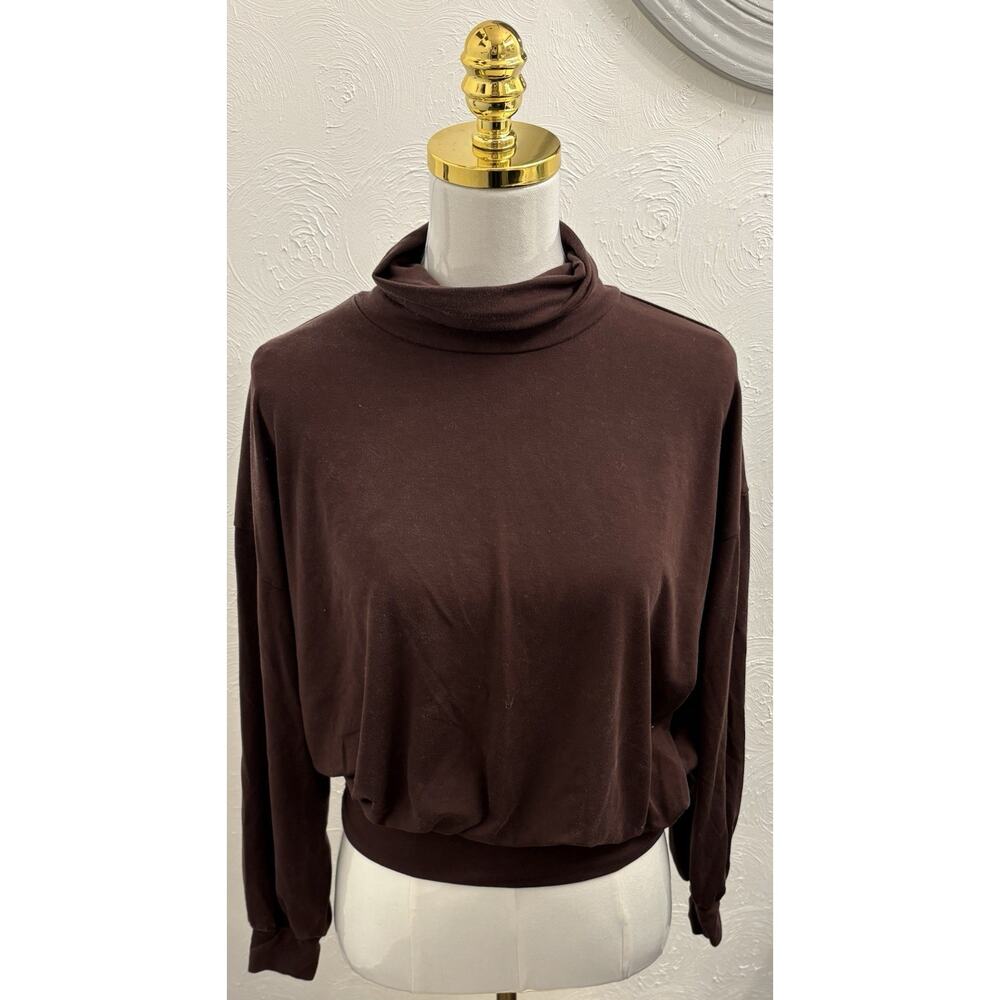 Garnet Hill Long Sleeve Cowl Neck Tencel Banded Hem Top Brown Size Small